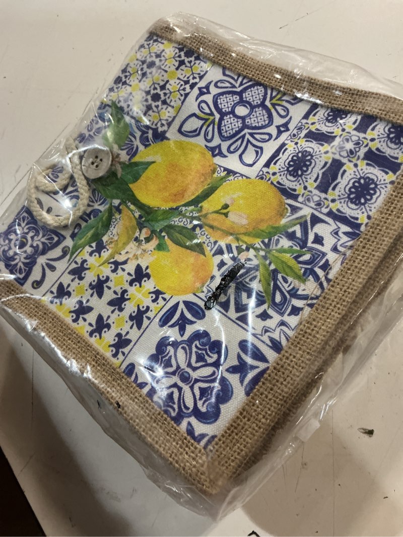 Condition photo showing Good Condition for abbylike 6 pcs floral gift bag mini reusable flower cielito lindo burlap goodie tote with handle button for wedding bridal baby shower talavera spring party favor (blue white porcelain lemon)
