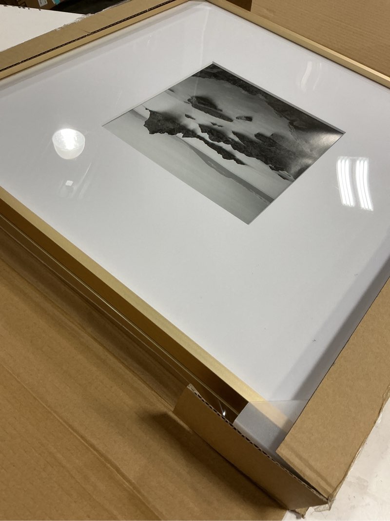 Condition photo showing Good Condition for mcs master & co. foundry metal 18x18 matted picture frame with 8x8 photo display, brass vertical & horizontal wall hanging frame for photos & artwork (2-pack) 2-pack 8x8 brass