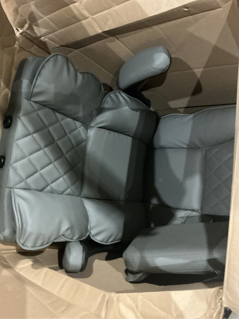 Condition photo showing As Is for office chair with adjustable headrest - executive leather desk chair for home office, with flip-up arms & ergonomic lumbar support, perfect for work and study, gray
