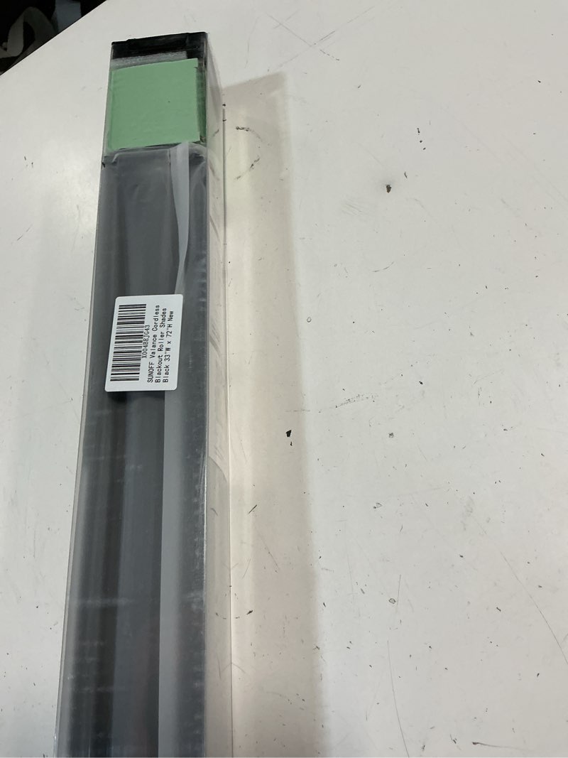 Condition photo showing Good Condition for sunoff cordless blackout roller shades blinds for windows free-stop,pull down room darkening with valance,thermal insulated woven fabric window door blinds for home,office,black 33" w x 72" l 33"w x 72"h black
