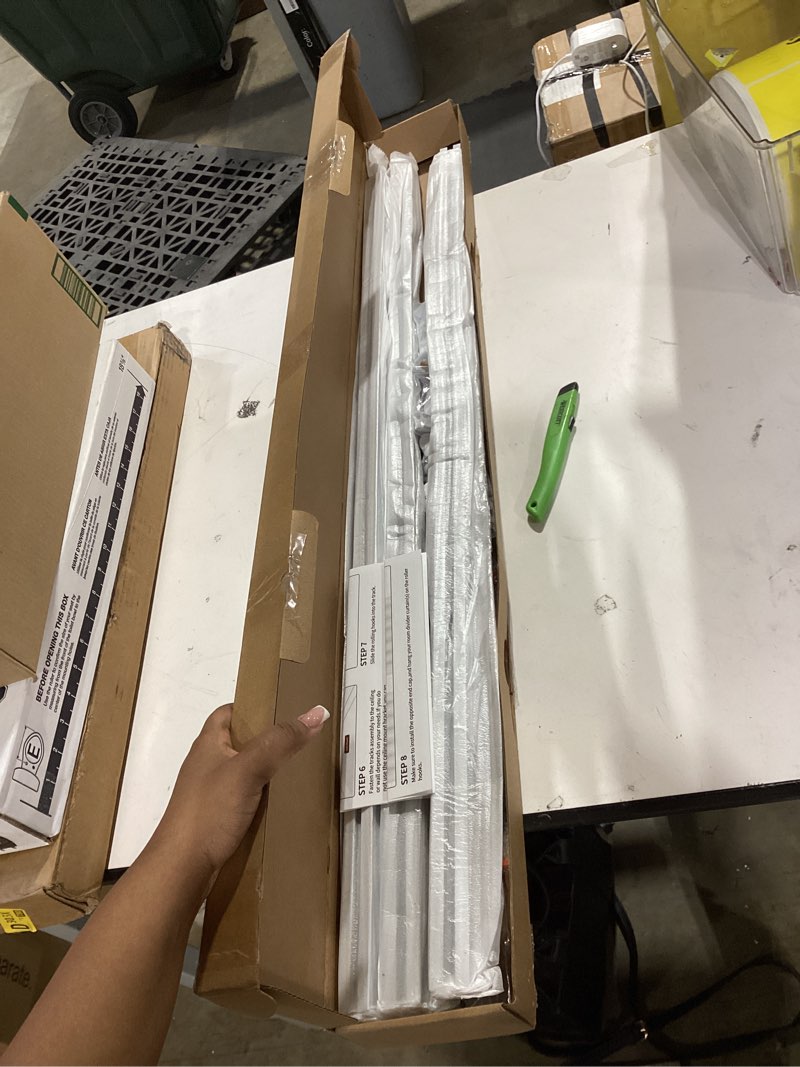 Condition photo showing Good Condition for ceiling curtain track, curtain track with roller hooks, 9ft - 12ft ceiling mounted rail set for room divider, white 9ft - 12ft white