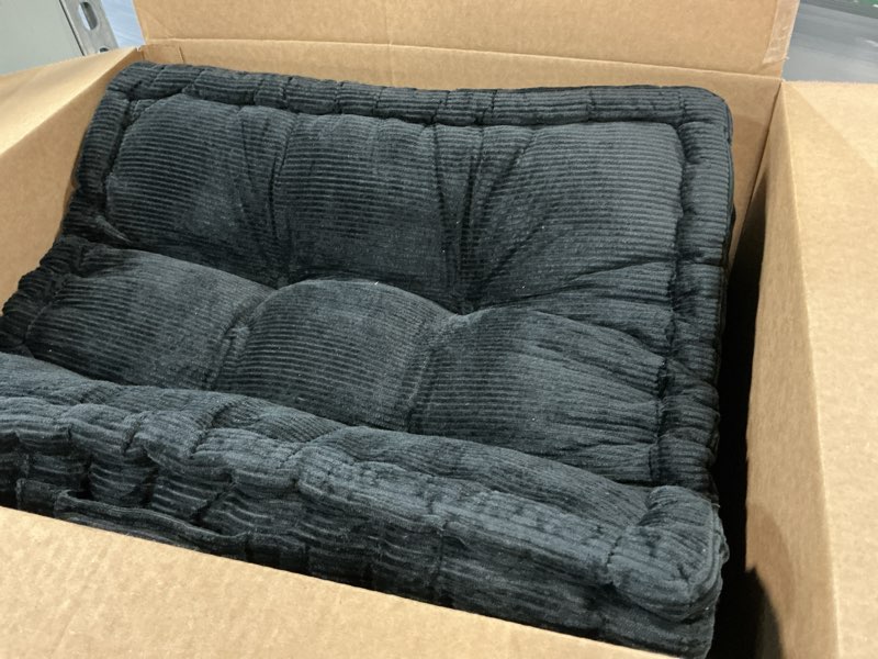 Condition photo showing Good Condition for Wellsin Square Floor Pillows for Adults Kids - Meditation Floor Pillow Seating Cushion - Tufted Floor Cushion with Shredded Foam & Velvet Cover, 2 Pack, 20x20 Inch, Black Black 2 Pack (20"x20")