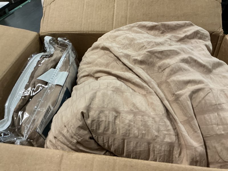 Condition photo showing As Is for CozyLux Queen Comforter Set Taupe Seersucker 7 Pieces Bed in a Bag Queen Comforter Set with Sheets, Luxury Soft Bedding Set with Down Alternative Comforter, Sheets, Pillowcases & Shams for All Seasons Taupe Queen