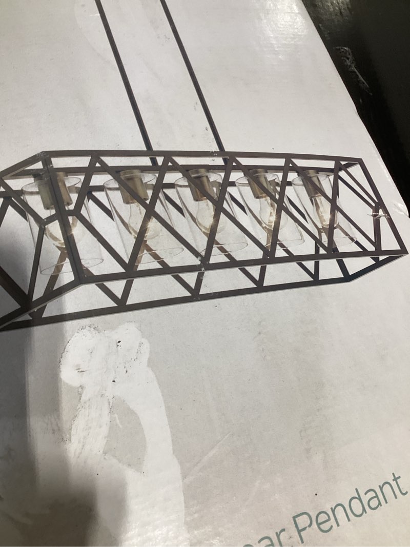 Condition photo showing Good Condition for AAZJ Pendant Chandelier 5 -Light Walnut, Black Farmhouse Geometric Hanging Pendant Light