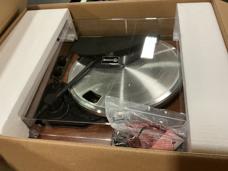 Condition photo showing Good Condition for Vinyl Record Player, All-in-one Record Player with Built-in Speakers, Bluetooth Turntable for High Fidelity Sound, Aux-in Functionality, 2 Speed, for Sound Enjoyment and Home Decor (Walnut Wood)