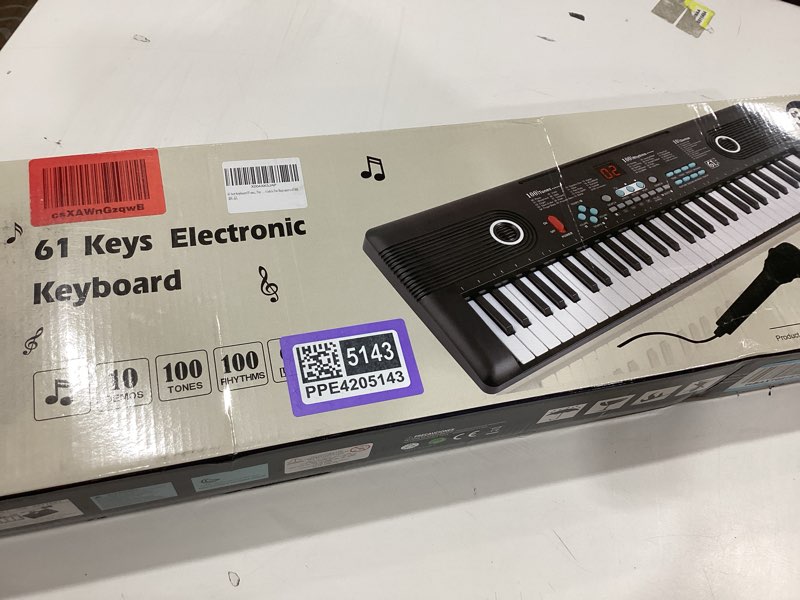 Condition photo showing As Is for 61 key keyboard piano,portable electronic digital piano,built in dual speakers,external microphone,power plug,rich teaching content,multi-functional electronic piano suitable for beginners kkek5 black