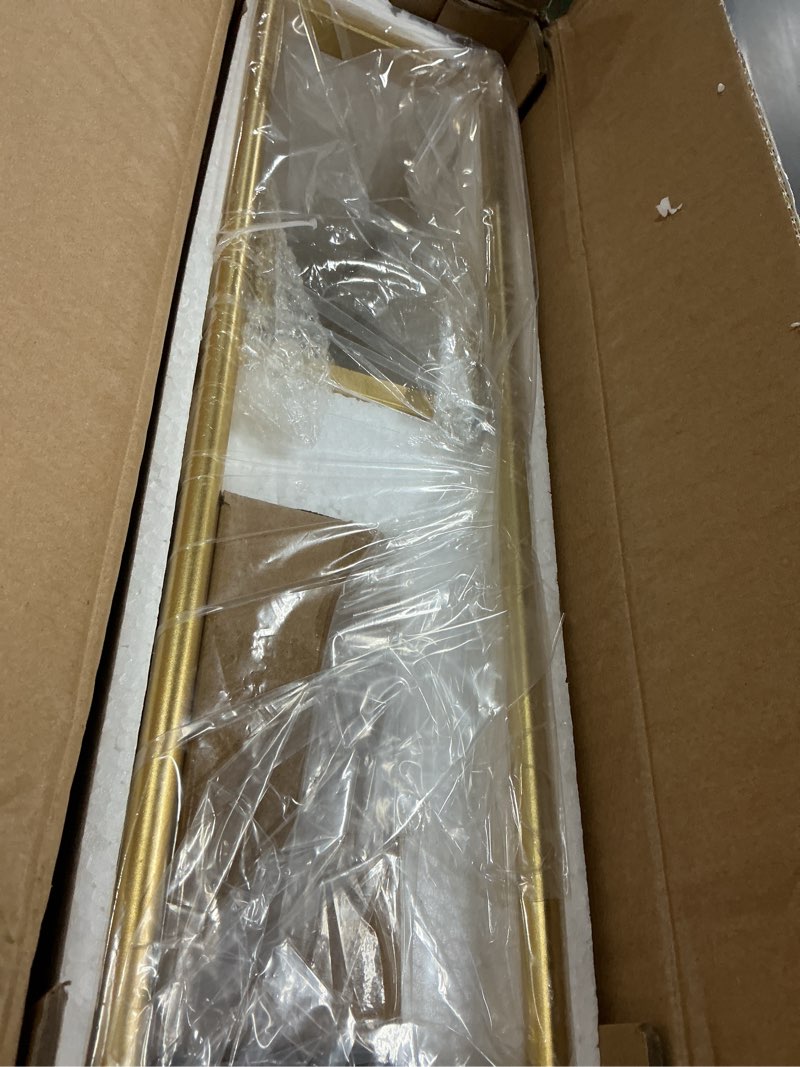 Condition photo showing Good Condition for Crofy Gold Arched Frame Wall Shelf, Decorative 3 Tier Bathroom Wall Shelf with Transparent Tempered Glass Shelves and Robust Storage Capacity, 6" D x 17.9" W x 28.57" H Gold Frame & Transparent Shelf 3 Tier