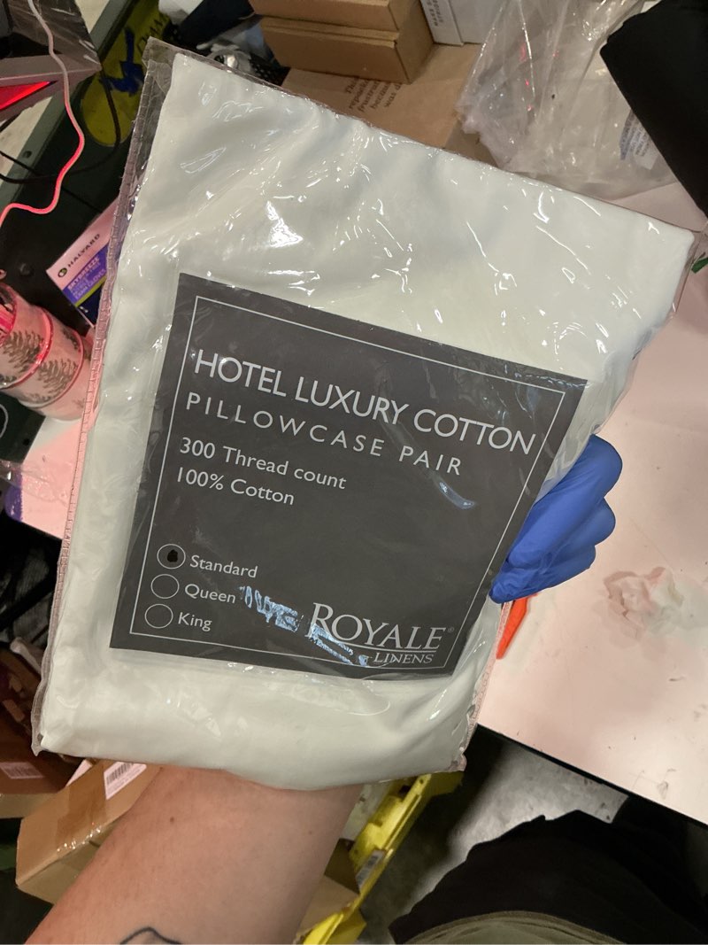 Condition photo showing New/Like New for royale linens 300 thread count 100% long staple combed cotton pillowcases set of 2 - ultra soft - standard bed pillow cover - 20"x26" - breathable, cool & crisp percale white pillow cases (std, white)