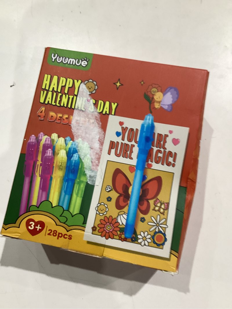 Condition photo showing Good Condition for 28 Packs Valentines Day Gifts Cards with Invisible Ink Pen Set, Party Favors for Kids Birthday, Spy Pen Party Supplies, Valentine School Classroom Exchange Prizes for Students, Gifts for Boys Girls