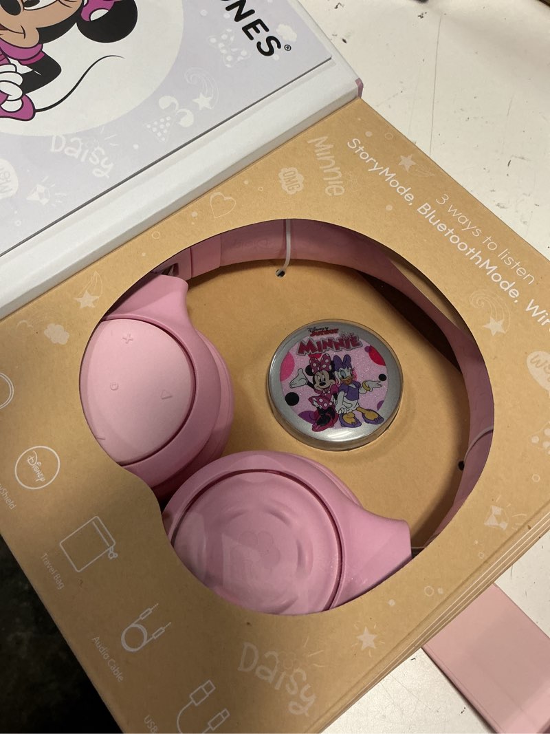 Condition photo showing Good Condition for disney kids bluetooth foldable headphones: use wired or wireless for travel, education, and screen-free entertainment | includes minnie mouse storyshield, pink pink headphones