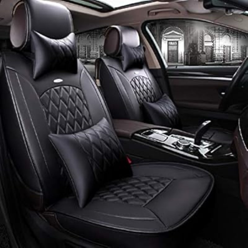 Skysep Red Wine Full Set Universal Fit 5 Seats Car Surrounded Solid Color Waterproof Leather Car Seat Covers Protector Adjustable Removable Auto Seat Cushions with 2 Waist Pillows 2 Headrest Pillows Red-Wine