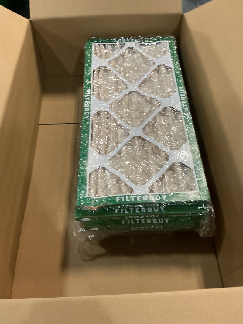 Condition photo showing As Is for Filterbuy 10x20x1 Air Filter MERV 11 Superior Pet & Allergy Defense (4-Pack), Electrostatic Pleated HVAC AC Furnace Filters Replacement, Made in USA (Actual Size: 9.50 x 19.50 x 0.75)