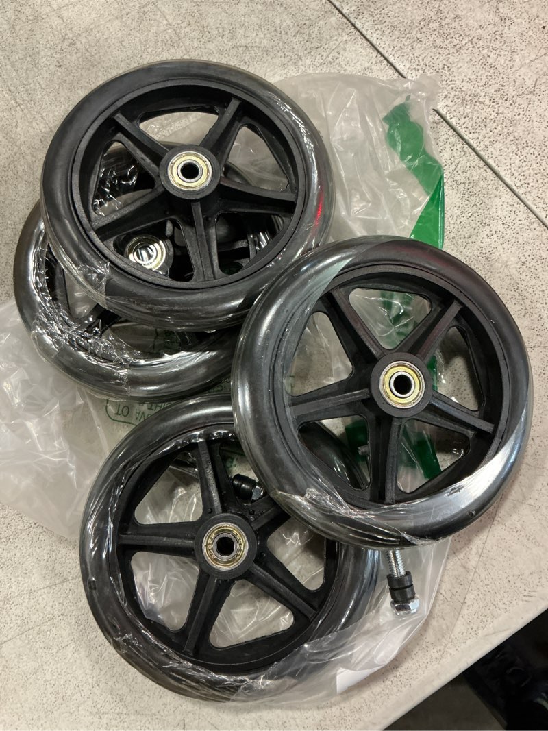 Condition photo showing Good Condition for covzoe 4 pack 6 inch replacement wheelchair wheels, anti slip solid walker wheels with 4 axles, heavy duty caster roller wheel wheelchair front wheel accessories, safe rolling for most floors, black