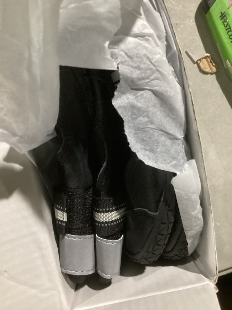 Condition photo showing Good Condition for QUMY Dog Shoes for Large Dogs, Medium Dog Boots & Paw Protectors for Winter Snowy Day, Summer Hot Pavement, Water-Resistant in Rainy Weather, Outdoor Walking, Indoor Hardfloors Skid-Resistant Sole Black Size 8: 3.0''x3.3"(W*L) (Pack of 4)