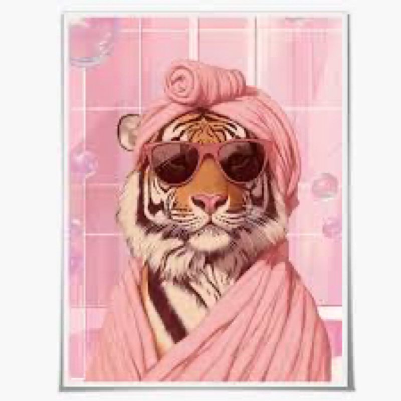 WALUPLL Pink Tiger Wall Art Pink Tiger Canvas Wall Art Funny Animal Posters For Bathroom Animal Bath
