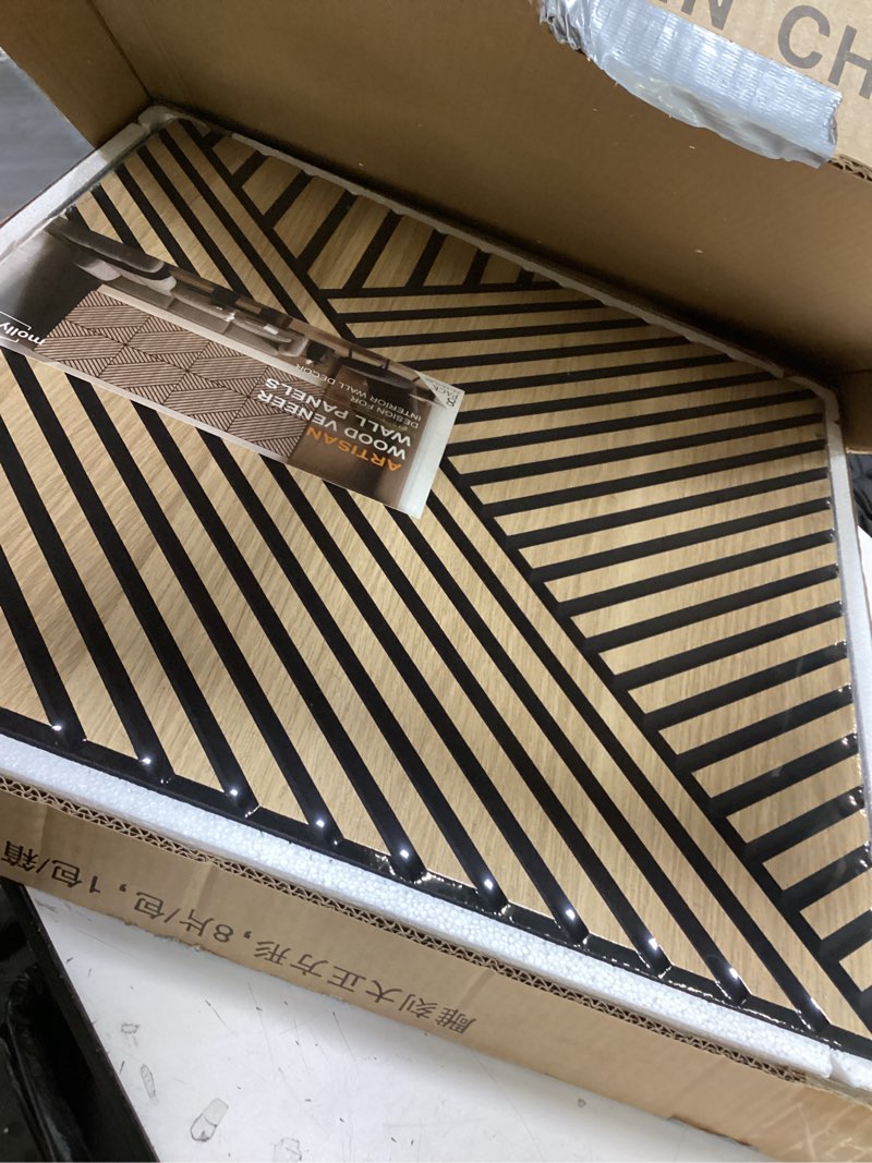 Condition photo showing Good Condition for Mollywell Art Acoustic Wall Panels, 24x24 Inch 8 Pack, Wood Veneer, Sound Absorbing Self-Adhesive Wall Decor, Thread and Prism Woven Patterns, Natural Oak, for Home & Studio 8 Pack Thread and Prism Woven Patterns, Natural Oak