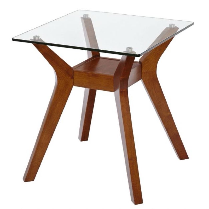 Ent Fontana Glass Top End Table Walnut - Buylateral: Mid-Century Modern, Rubberwood Frame, Clear Tempered Top er Value