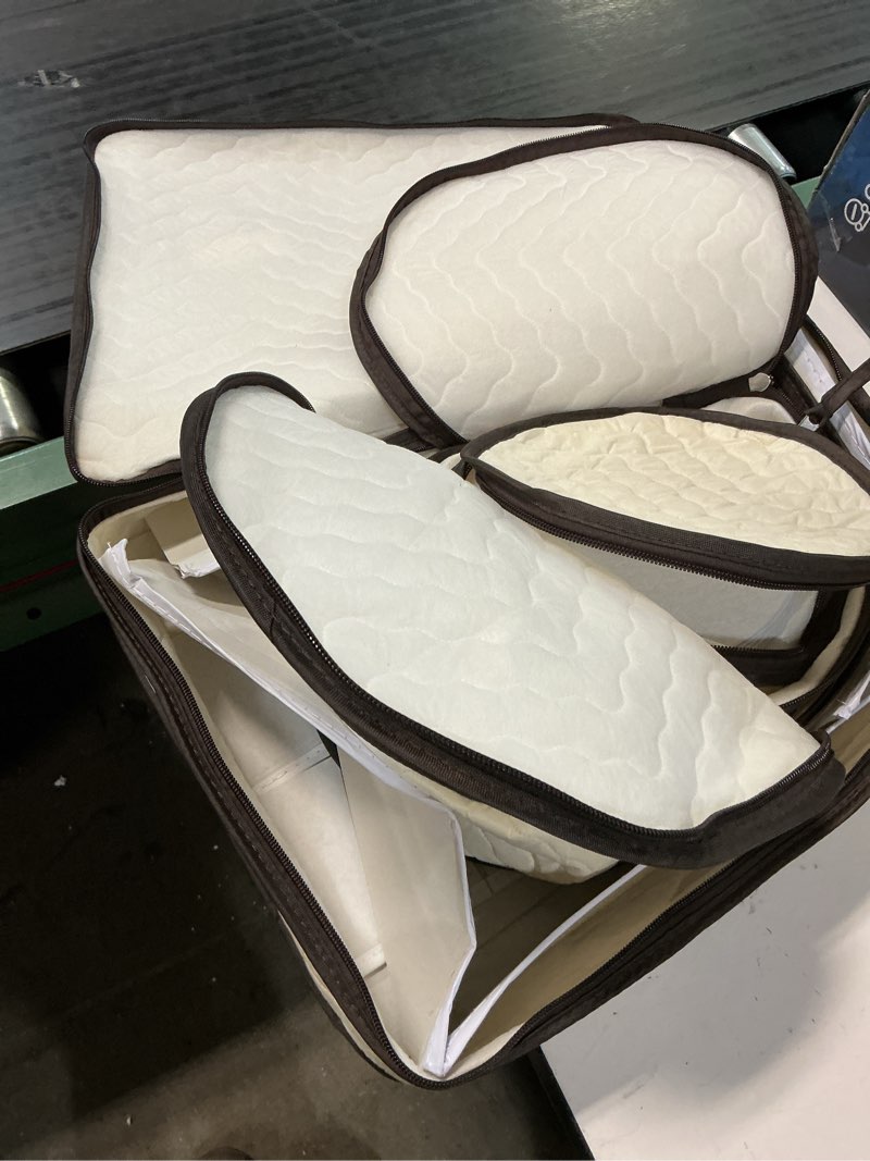 Condition photo showing Good Condition for china storage containers 5-piece set moving boxes for dinnerware, glasses, plates, mugs and saucers sturdy quilted microfiber dish organizer with dividers for seasonal storage - holds set of 12 beige 5 piece storage set