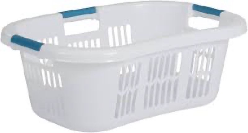 rubbermaid large hip-hugger laundry basket/hamper, 1.5-bushel, white, stackable storage bin/organize
