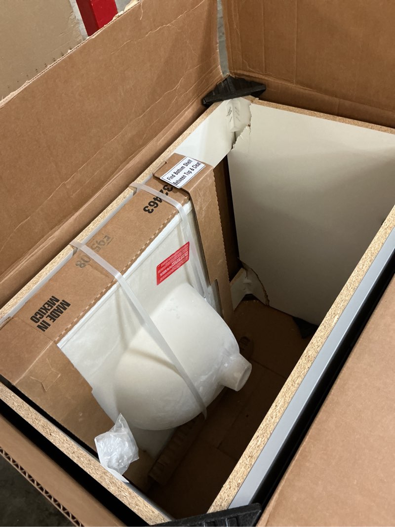 Condition photo showing As Is for project source 30-in gray single sink bathroom vanity with white cultured marble top