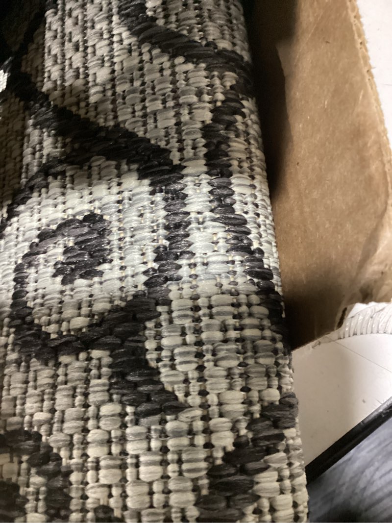 Condition photo showing As Is for jonathan y vintage filigree indoor outdoor area rug 4x6 light gray/black, madrid textured weave for backyard, patio, porch, easy-cleaning, high traffic, pet-friendly, non-shedding (smb107e-4) light gray/black 3'11" x 6' (rectangular)