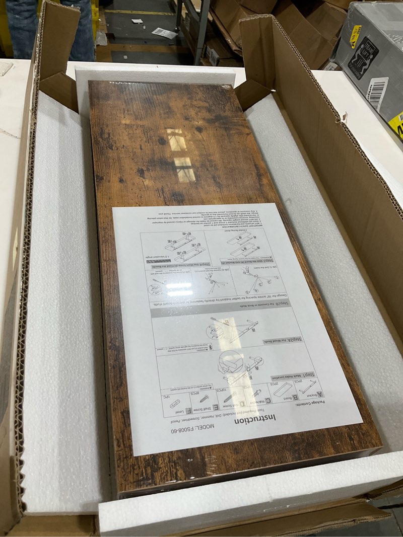 Condition photo showing Good Condition for QEEIG Floating Shelves for Wall 23.6" Long - Wall Mounted Shelf Bathroom Kitchen Living Room Bedroom Farmhouse Home Decor Display Bookshelf Large 23.6 x 9.3 inch Set of 2, Rustic Brown (008-60BN)