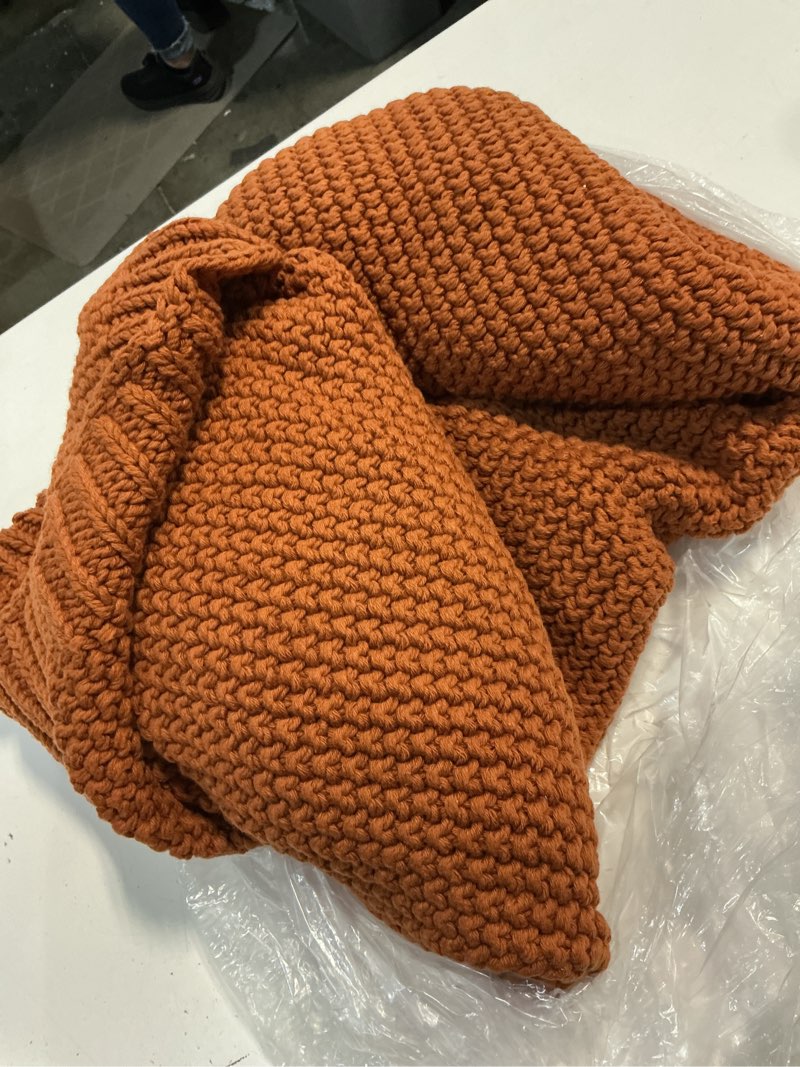 Condition photo showing As Is for quince cotton fisherman throw, 50x60, terracotta