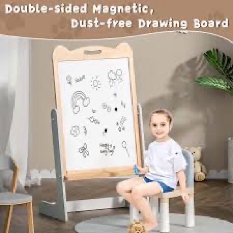 Adena Montessori Wooden Double-Sided Kids Easel Height Adjustable Art Easel for 4-8 Year Old Toddlers