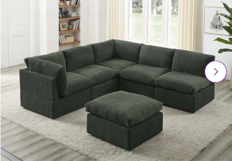 Kyanne Priyen 98" Wide Symmetrical Modular Corner Sectional Fabric: Beige Corduroy