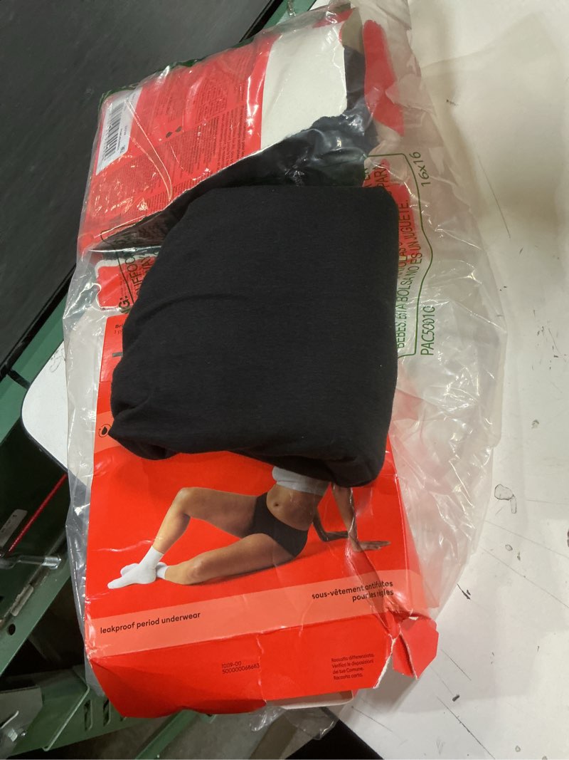Condition photo showing As Is for thinx for all period underwear, everyday comfort brief, holds up to 12 regular tampons*, period panties, leakproof, reusable & controls odor, black, 2 pack, 3x black 3x