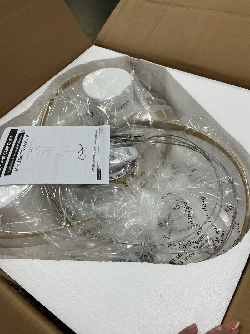 Condition photo showing Good Condition for 20" Gold Modern led Chandelier for Living Room,Irregular Ring Modern Pendant Lights Kitchen Island,Dimmable Remote Control H79 Adjustable led Pendant Light for Bedroom Dining Room Entryway Gold 19.6" - With Remote