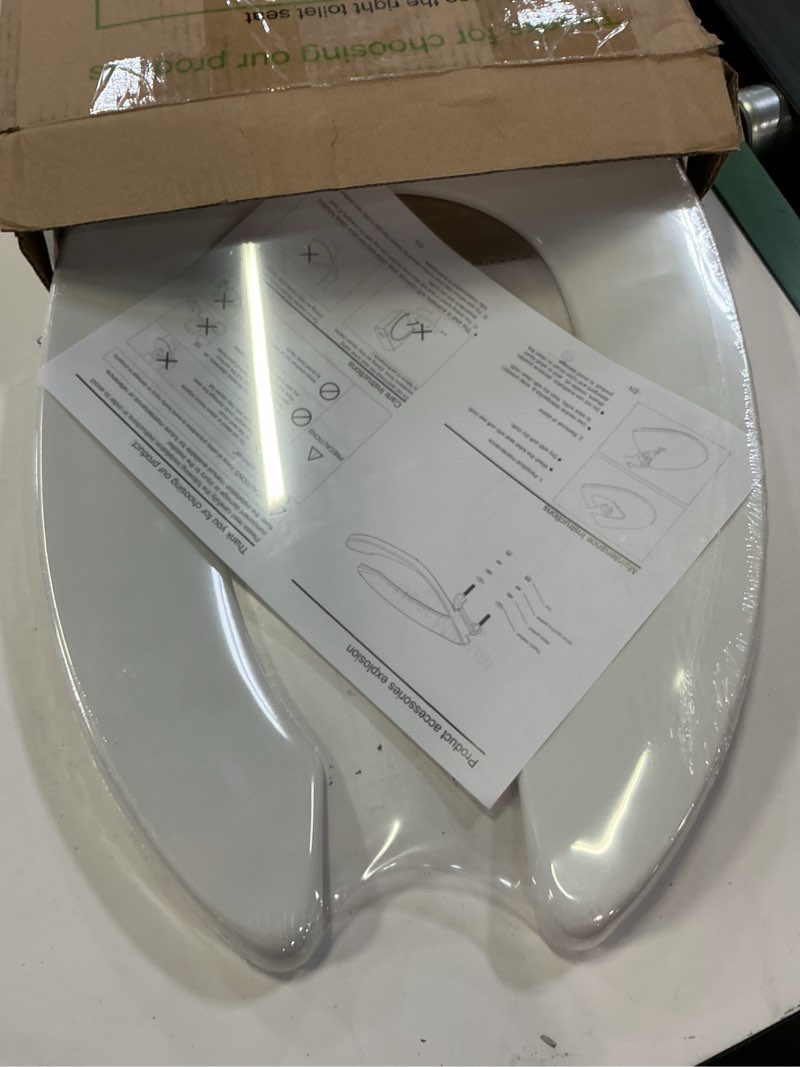 Condition photo showing New/Like New for commercial toilet seat front open, toilet seat public 18.5 inch elongated toilet seat for church, school, hospital, office,heavy duty toilet lid common(white) elongated-1-pack
