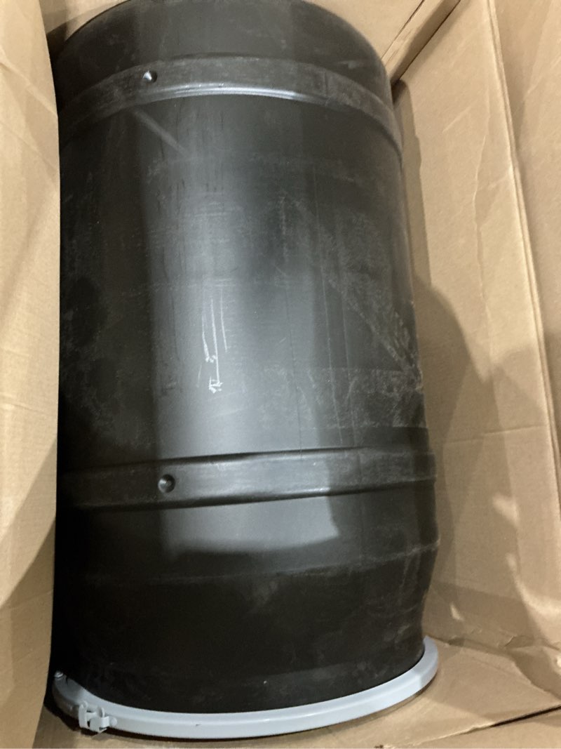 Condition photo showing Good Condition for eagle 55 gallon plastic drum with lid, metal lever-lock, 36.4"x22.5", open head lab pack drum made of durable, lightweight hdpe, withstands weather and chemicals, made in usa, black, 1656mblk