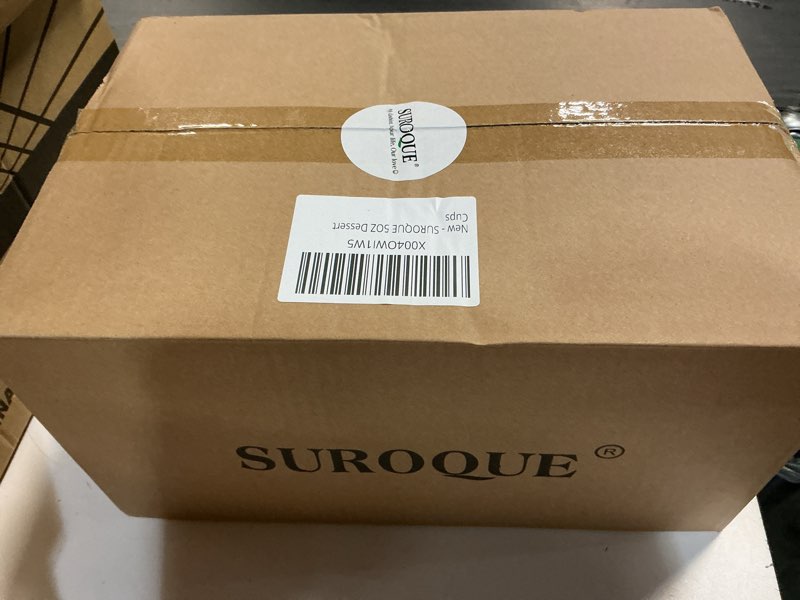 Condition photo showing New/Like New for SUROQUE 300 Pack Clear Plastic 5 oz Disposable Mini Dessert Cups with Spoons - Square & Round Parfait Cups for Pudding, Fruit, Ice Cream, Appetizers & Party Events