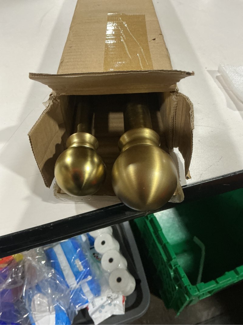 Condition photo showing As Is for warm gold double curtain rods 36-72 inch,1’’front and 5/8’’back double drapery rod with small round ball and aluminum brackets, adjustable dual window rod for sheer/blackout curtains 36-72" warm gold