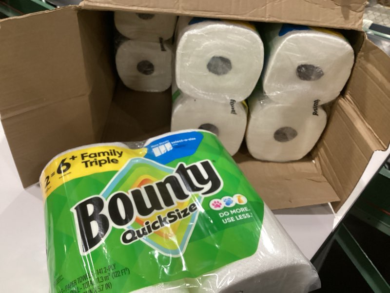 Condition photo showing New/Like New for Bounty Quick-Size Paper Towels, White, 12 Family Triple = 40 Regular Rolls Family Triple 12 Rolls (141 Sheets)