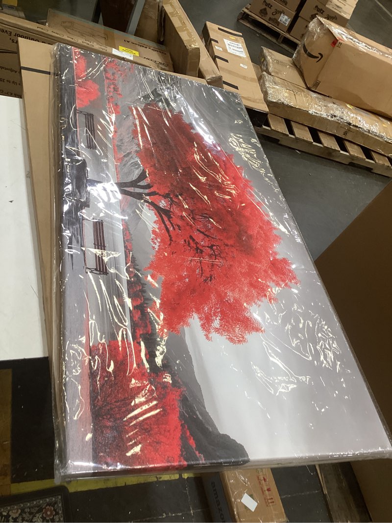 Condition photo showing New/Like New for trogonup black and white red tree wall art for living room large botanical and gray lake landscape mountain pictures for bedroom office kitchen canvas prints 24"x48" 24l" x 48w" red
