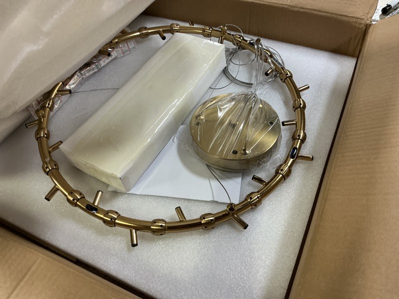 Condition photo showing Good Condition for modern crystal chandeliers d24 gold ring chandelier light fixture adjustable hanging ceiling light for living room bedroom dining room laundry room foyer kitchen island
