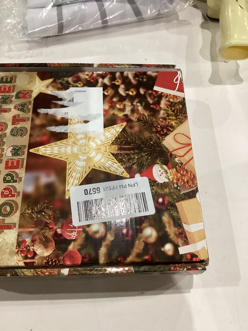 Condition photo showing As Is for Christmas Tree Topper Star Warm White Light,Star Tree Topper for Christmas Tree Decoration Xmas Tree Topper with 30 LED Lights Battery and USB Powered 8.7 Inch Warm Light Star