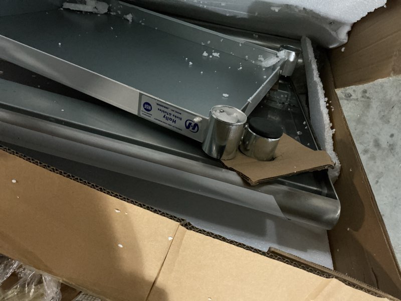 Condition photo showing Good Condition for Hally Stainless Steel Table for Prep & Work 24 x 30 Inches, NSF Commercial Heavy Duty Table with Undershelf and Backsplash for Restaurant, Home and Hotel With Backsplash 24''x30''