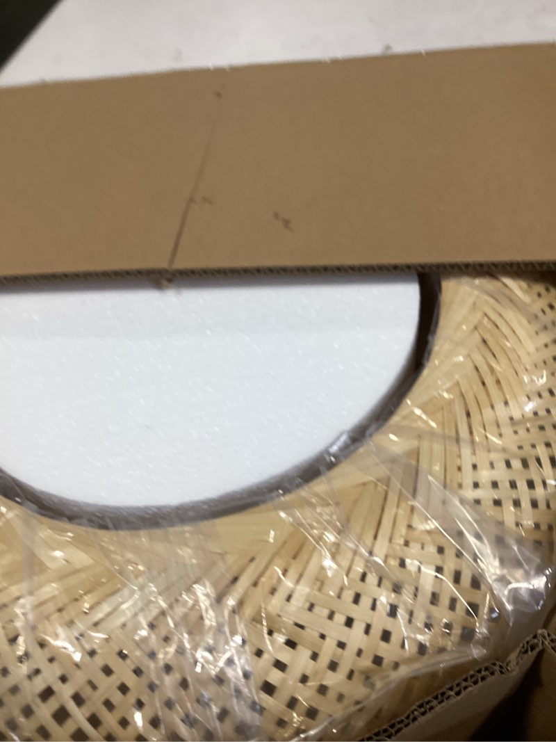 Condition photo showing New/Like New for boho ceiling fan with lights: 20" bamboo low profile rattan caged farmhouse ceiling fans with light flush mount remote control 6 speeds for bedroom living room kitchen bamboo 20 inch