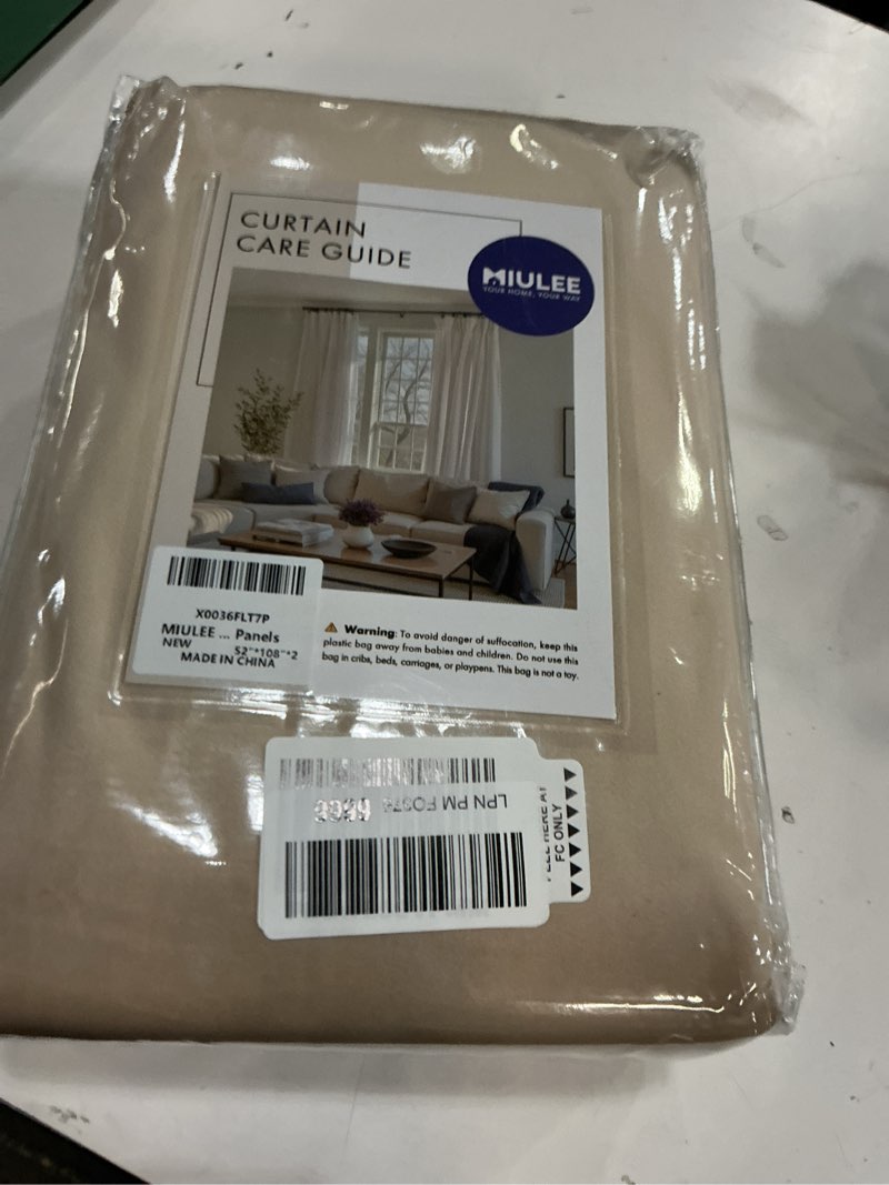 Condition photo showing Good Condition for MIULEE Velvet Curtains 108 inches Long 2 Panels - Luxury Blackout Curtains for Bedroom Living Room Thermal Insulated Super Soft Window Drapes Rod Pocket & Back Tab, Camel Beige 52"W x 108"L (Pack of 2) Camel Beige