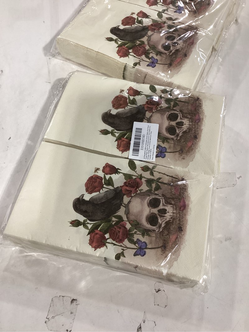 JarThenaAMCS 80Pcs Halloween Guest Napkin Skull Rose Flower Paper Napkin Decorative Dinner Hand Napk