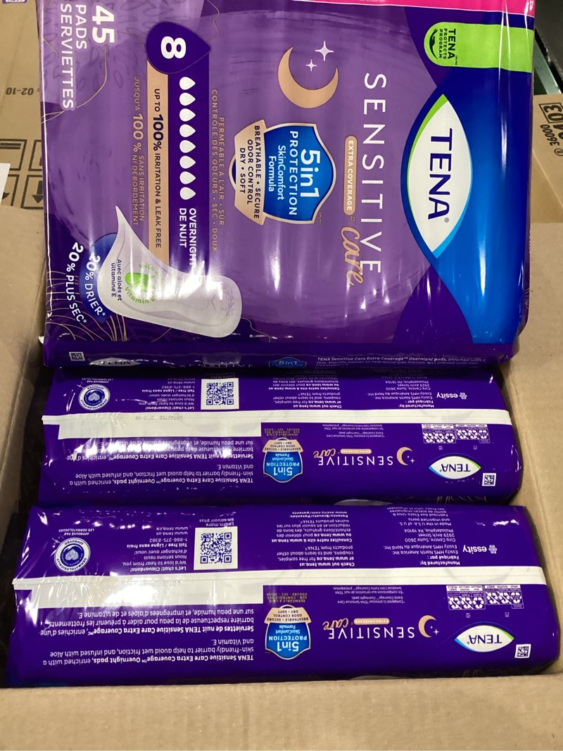 Condition photo showing Good Condition for TENA Sensitive Care Incontinence Pads, Bladder Control, Postpartum for Women, Overnight Absorbency, Extra Coverage, 135 Count