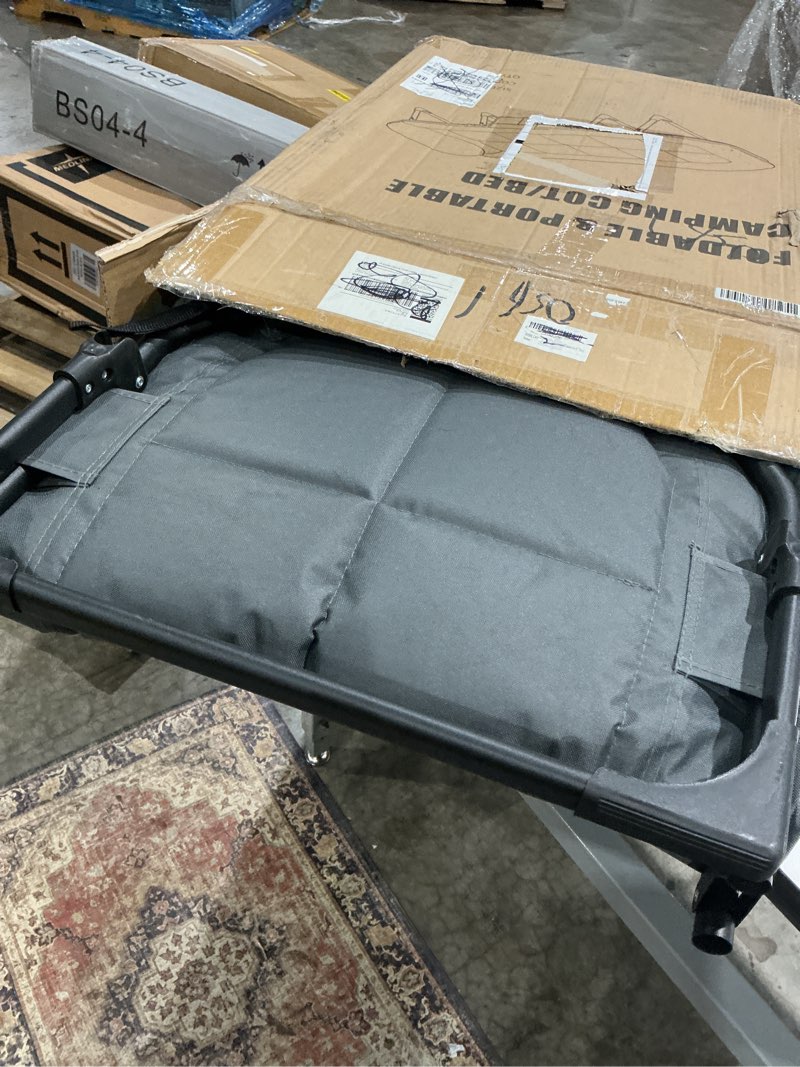 Condition photo showing As Is for camping cot with mattress,no assembly required heavy duty folding camping cot for adults,550 lbs capacity adjustable portable bed for indoor,outdoor&patio use (l''70in)