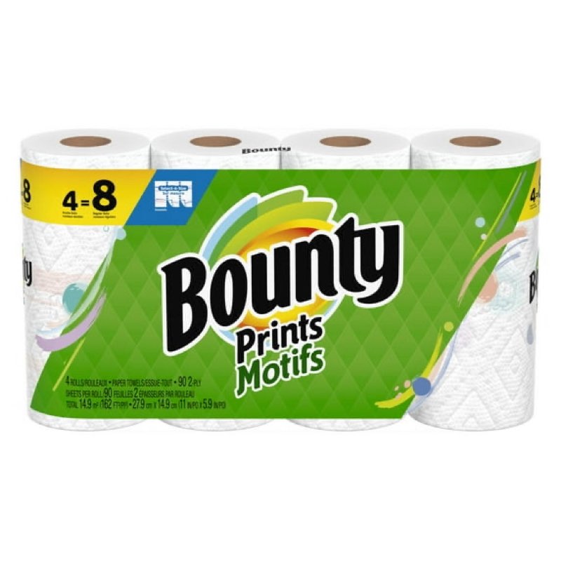 Bounty Select-A-Size Paper Towels, Print, 4 Double Rolls