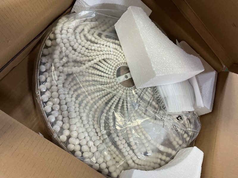 Condition photo showing Good Condition for 5 lights bohemia wood beaded chandelier farmhouse antique rustic pendant light for bedroom kitchen island dining living room, white, dia 22 inch a-round
