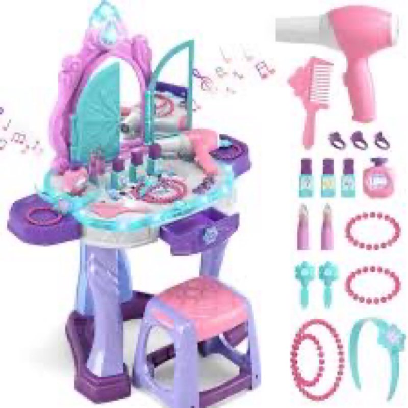 Similar Princess Vanity for Toddlers Girls 3-5 Years Old, Kids Vanity Table and Chair Set with Magic Mirror 
