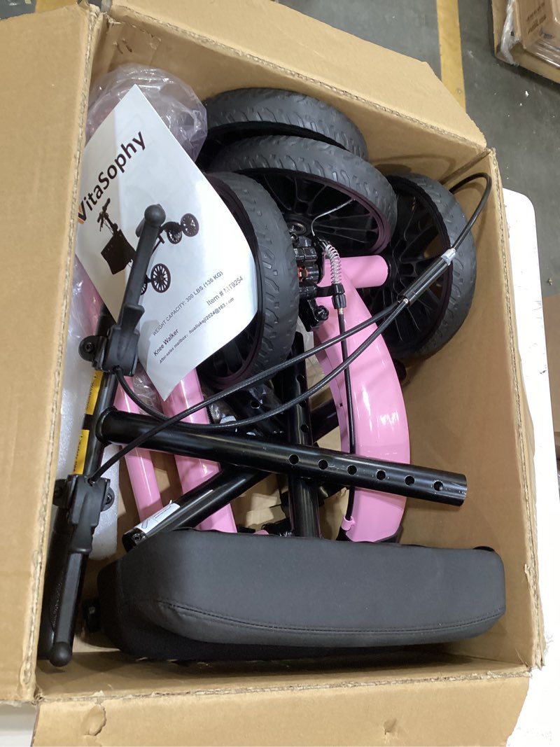Condition photo showing As Is for Knee Scooter with Disc Brake, Steerable Knee Walker for Adults,Foldable Rover Scooter for Broken Foot Injured Leg Crutch,Pink