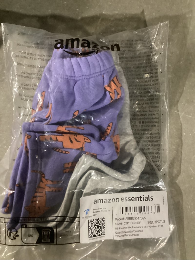 Condition photo showing Good Condition for Amazon Essentials Unisex-Baby French Terry Cotton Pants Preemie Grey Heather/Purple Tiger